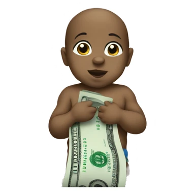 A Baby holding dollar bill sticker