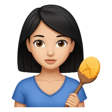 Pretty tan girl with black hair holding a hun sticker