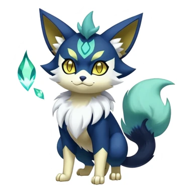 Shiny Greeb Exotic Badass Colorful Ethereal Royal Mysterious Gothic Meowstic-Zorua-Litten-Noibat-Pokémon-Fakémon-hybrid-creature (full body) with pattern-markings with golden eyes sticker