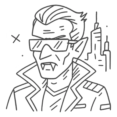 vampire man in cyberpunk setting sticker
