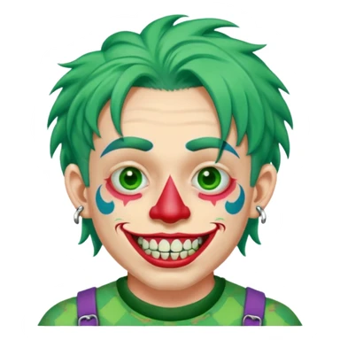 very colorful puffy green haired man made out of candy wearing teeth-braces and excessive face tattoos and excessive piercing just face  sticker