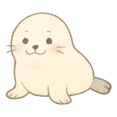 baby seal outline, soft pastel Japanese hand-drawn style, full object, with a gentle smile sticker