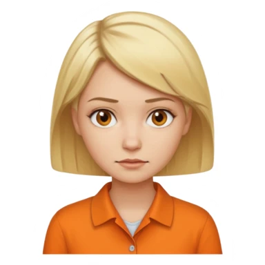 short blonde hair not smiling woman in orange collared shirt sticker