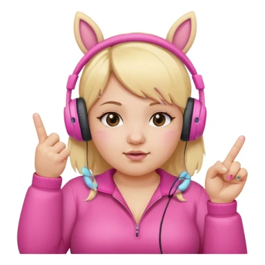 Create blonde chibby girl showing middle.finger. and she has pink headphones with ears sticker