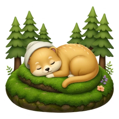 cozy forest character curled up on moss pillow with nightcap sticker
