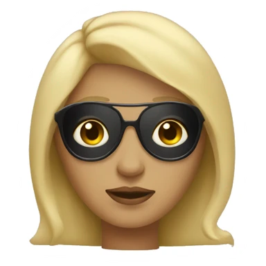 woman with blonde hair, sunglasses that block her eyesand a crown sticker