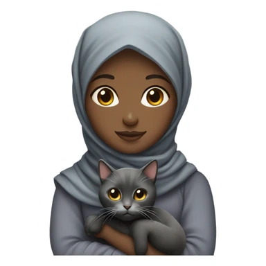 black hijabi hold a grey cat sticker
