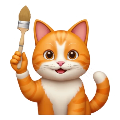 happy cat waving a paintbrush, cheerful, emoji style sticker