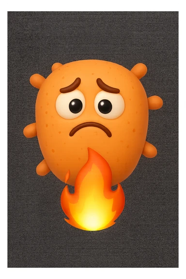 EMOJI STILE IPHONE 3D DI BATTERI INTESTINALI 3D CON ESPRESSIONE TRISTE  IN VOLTO MENTRE SOTTO DI LORO BRUCIA UNA FIAMMA, FAGLI ANCHE LA PARTE BIANCA DEGLI OCCHI, NON SOLO LA PUPILLA sticker