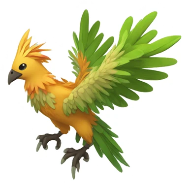 earthly muddy fresh Cool Cute Fantasy legendary jungle-bird plant-grass-type-Dendro-Phoenix-avian Fakemon full body sticker