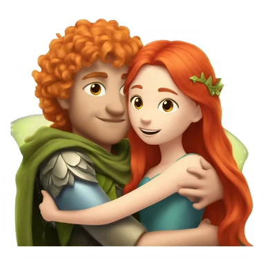 Fairy king hugs a red-haired girl sticker