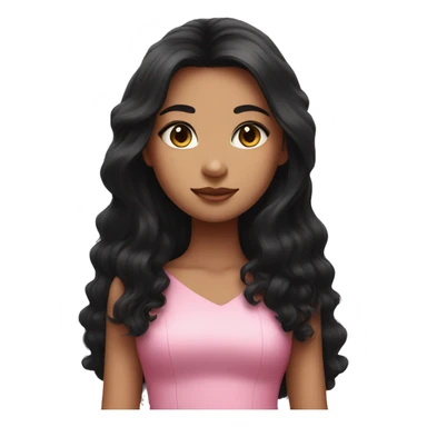 girl with long black hair in a pink dress with a black fluffy big cat sticker