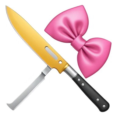 Kitchen knife with a pink bow tied around the handle, emoji style, simple, flat vector, white background, only one object sticker