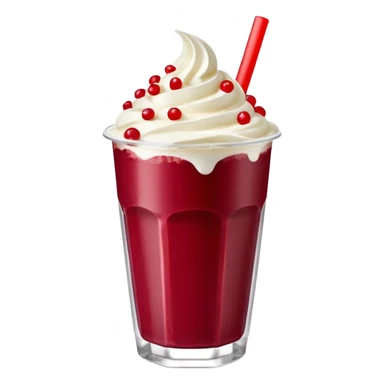crea una bebida de red velvet con bolitas de yogurt como topping en vaso de plastico con popote sticker