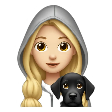 A blonde girl with smooth hair and a ray in the middle of his hair, she has light skin a few freckles, and she wear a hoodies and she Carries in his arms a baby black labrador dog  sticker