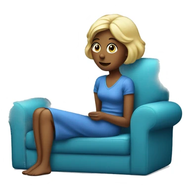 Lady watching tv on blue couch  sticker
