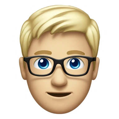 European male, blue eyes, short hair, blond, tech nerd, specs black, pcb designer, apple sticker