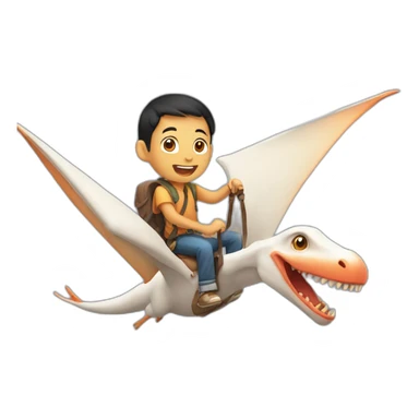 Half Asian boy riding a flying pterodactyl sticker