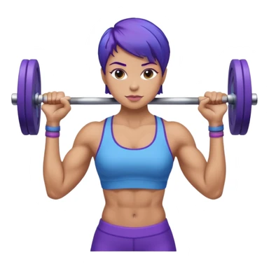 weight lift woman short blue purple har muscles bar is not growing from head sticker