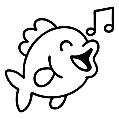 Playful singing fish, cheerful cartoon fish sticker