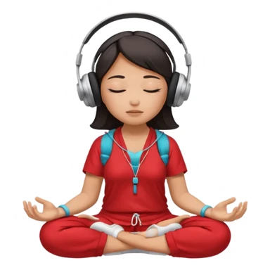 An East Asian woman🧘🏻‍♀️ is sitting cross-legged in a meditation pose, wearing Apple headphones🎧 and listening to music. The song is so beautiful that she has her eyes closed and tears streaming down her face. sticker