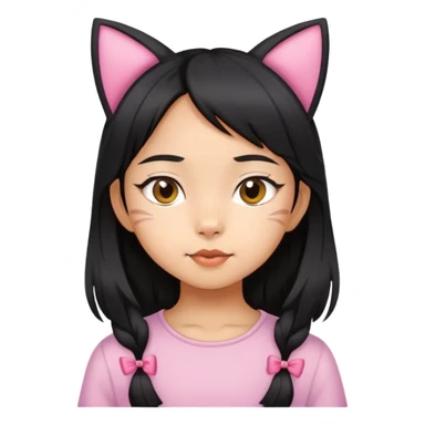 6 years old black hair asian girl with a cat ears sticker