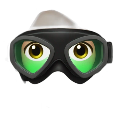 woman long brown hair black diving mask with a single crystal, green eyes, scubadiving gear sticker