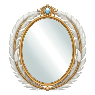Mirror with real white feathers frame sticker