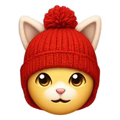 Red knit hat with knit kitty ears  sticker