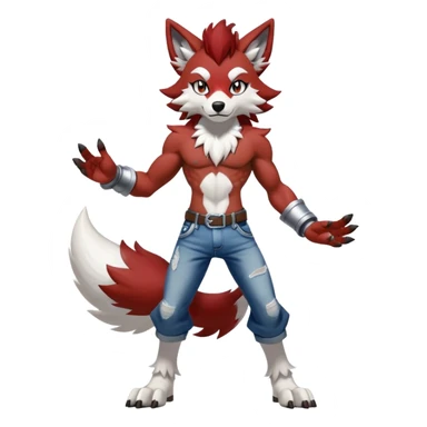 Shiny Red Anthro furry Lycanroc-Midnight-Form (full body) sticker