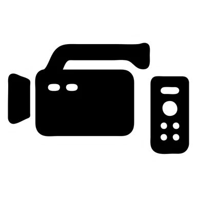 A Sony video camera in a black filled icon style, with a remote control. sticker