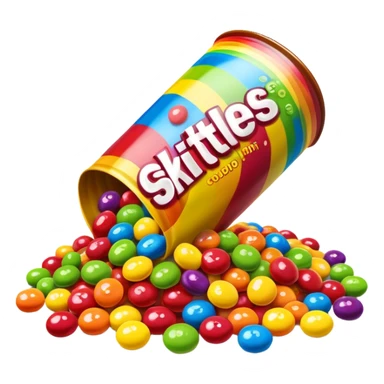 Skittles candy package spilling colorful round candies, rainbow colors sticker