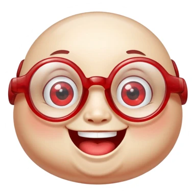 A single chubby crystal gemstone character wearing cute round glasses, chunky and irregular with faceted sides (not egg-shaped), [red], big glossy eyes behind the glasses and a wide happy smile, , high detail, soft lighting, centered on a plain dark background sticker