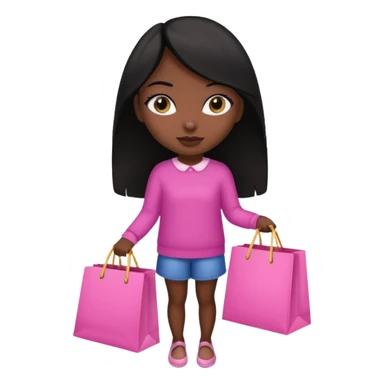 Uma menina morena cabelo liso preto olhos puxados fazendo compra com sacolas rosas  sticker