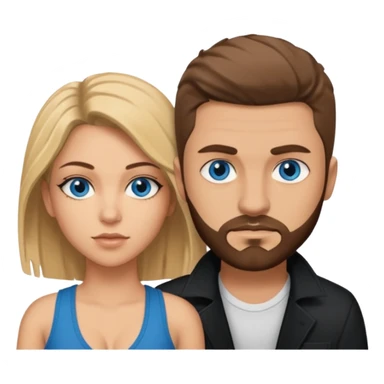 A gangster couple. Both blue eyes. She looks like Shakira and he has brown hair a very short beard and short fade haircut and the sides faded down to skin sticker
