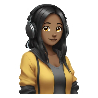 anime girl with headphones and black hair sticker