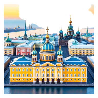 cinematic realistic emoji of St Petersburg Russia skyline with iconic landmarks Winter Palace, Church of the Savior on Spilled Blood, Peter and Paul Fortress, Lakhta Center, lifelike detail, accurate colors, bright daytime lighting, wide city view, no sky, no clouds sticker