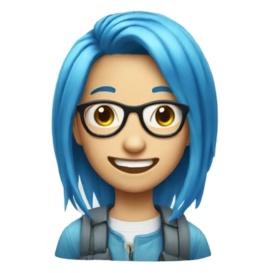 Blue hair girl with face of nerd emoji with teeth sticker