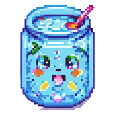pixel art style drink with a cute face and bright colors sticker
