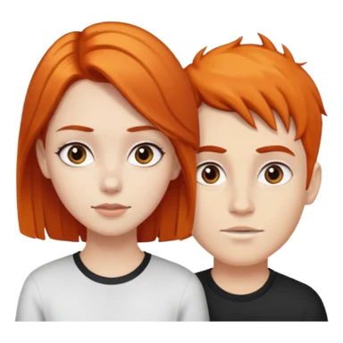 chica morena clara de pelo naranja y chicho blanco de pelo negro y grandes cejas sticker