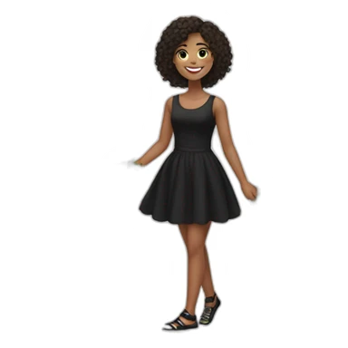 18 year old girl smiles in a short black dress with a white background and some flowers  holding one leg up sticker