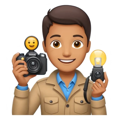 Photographer with flash speedlight,with camera sticker