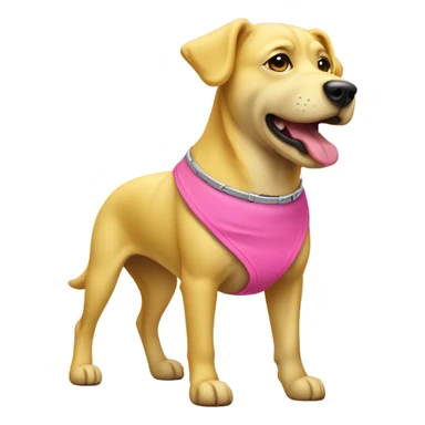 Blind yellow dog with a pink collar sticker