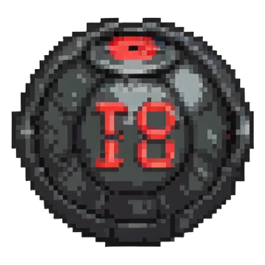 Digital bomb with timer display, round black bomb body, red countdown numbers, pixel art style sticker