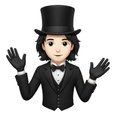 Male Goth with Top short Hat
 Wavy shoulder-length hair, white skin, black suit and gloves, pale skin tone,  sticker