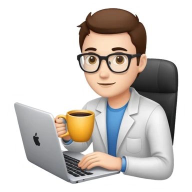 software developer coding on computer with coffee mug sticker