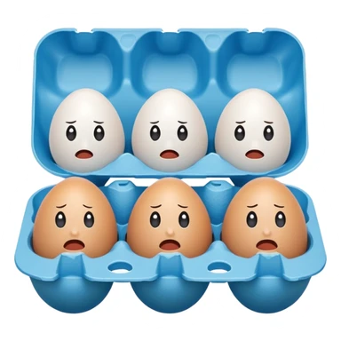 make a egg carton with six spaces but only one egg inside to represent isolation. make the egg have a sad expression like a sad face with tears to communicate his worry. the egg should be white and be the only egg inside the carton. sticker