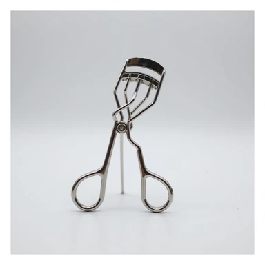 silver eyelash curler, realistic metallic shine, simple background sticker
