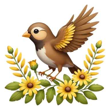 A tiny songbird fluttering its wings above wildflowers. sticker