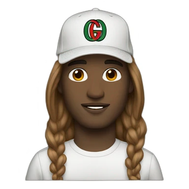 white men whit long brown hair and gucci cap sticker